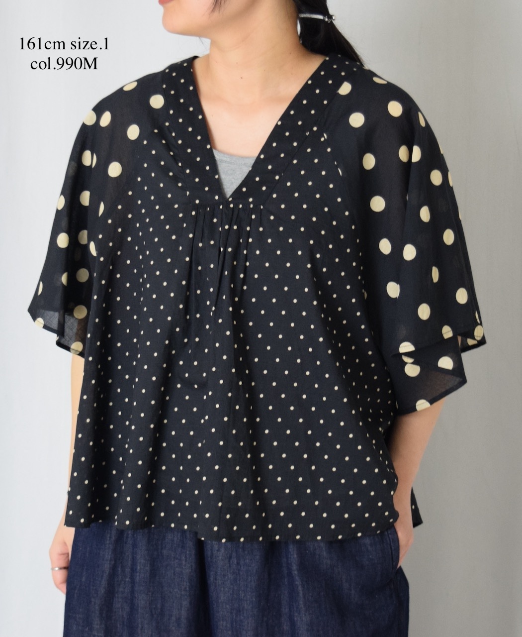 NSL25015(シャツ) 80s VOILE DOT PRINT(PATCHWORK) V-NECK FRARED SLEEVE PULLOVER