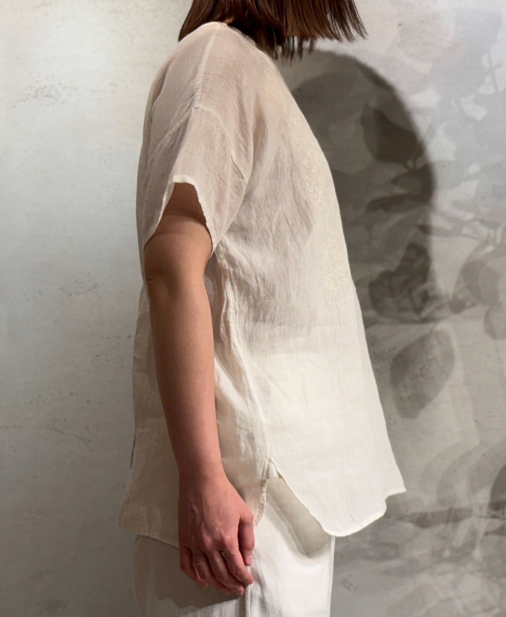 NMDS25242(シャツ) 80s POWER LOOM LINEN PLAIN BACK OPENING CREW-NECK S/SL EMB SHIRT