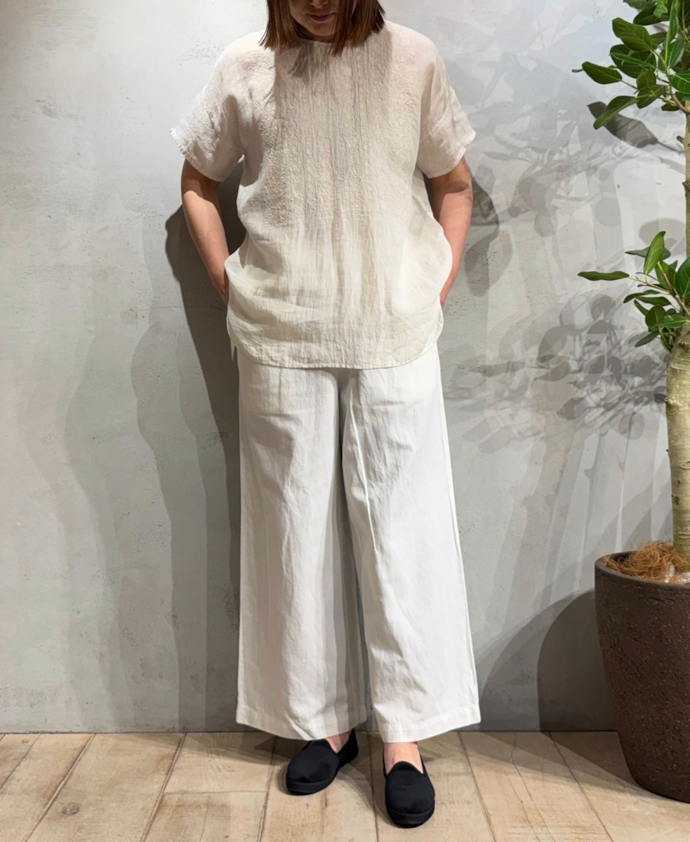 NMDS25242(シャツ) 80s POWER LOOM LINEN PLAIN BACK OPENING CREW-NECK S/SL EMB SHIRT