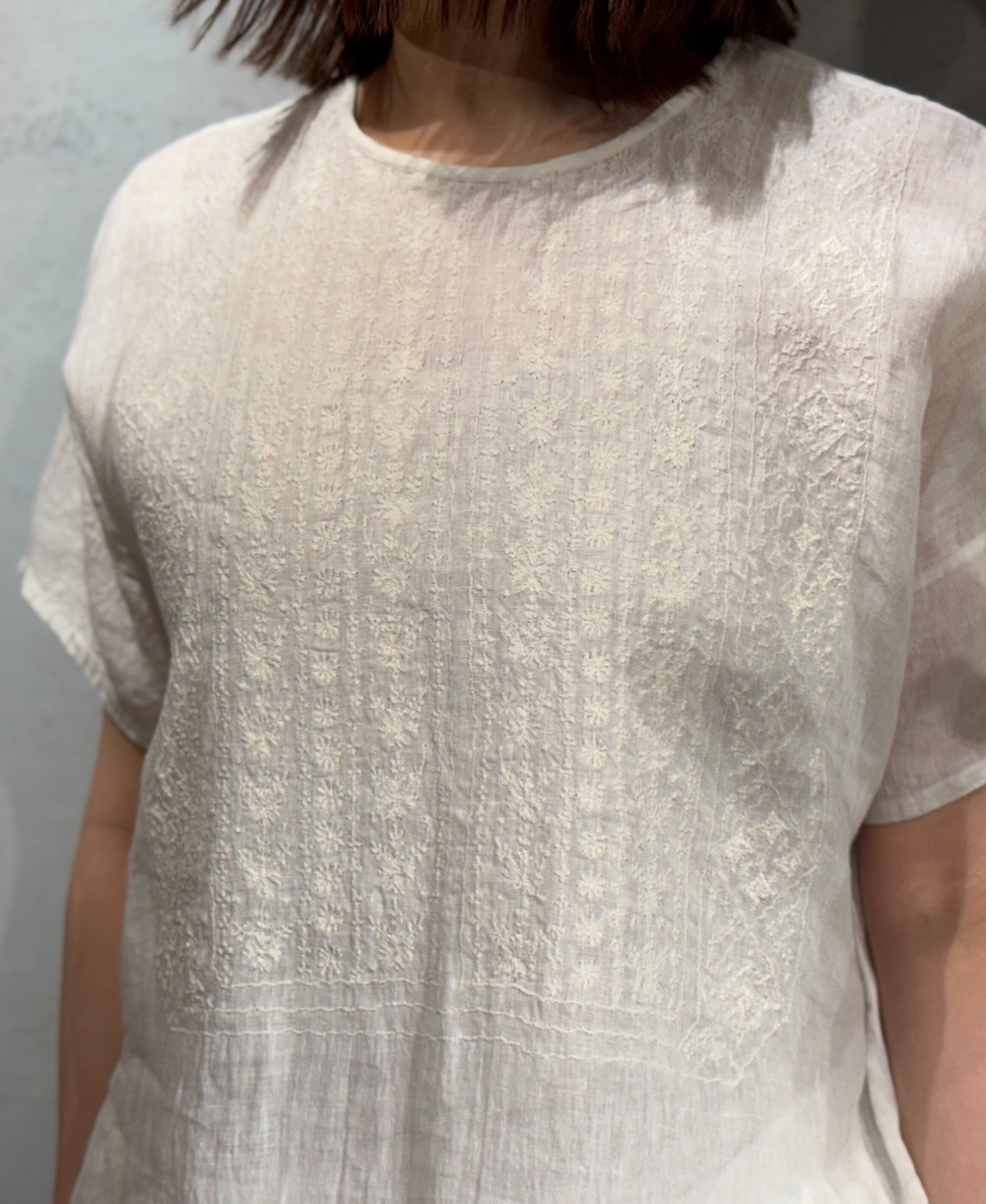 NMDS25242(シャツ) 80s POWER LOOM LINEN PLAIN BACK OPENING CREW-NECK S/SL EMB SHIRT