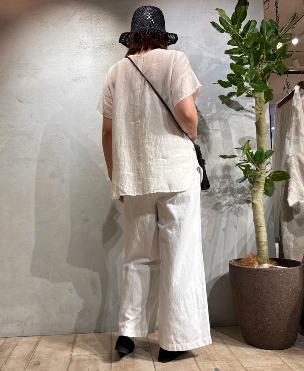 NMDS25242(シャツ) 80s POWER LOOM LINEN PLAIN BACK OPENING CREW-NECK S/SL EMB SHIRT