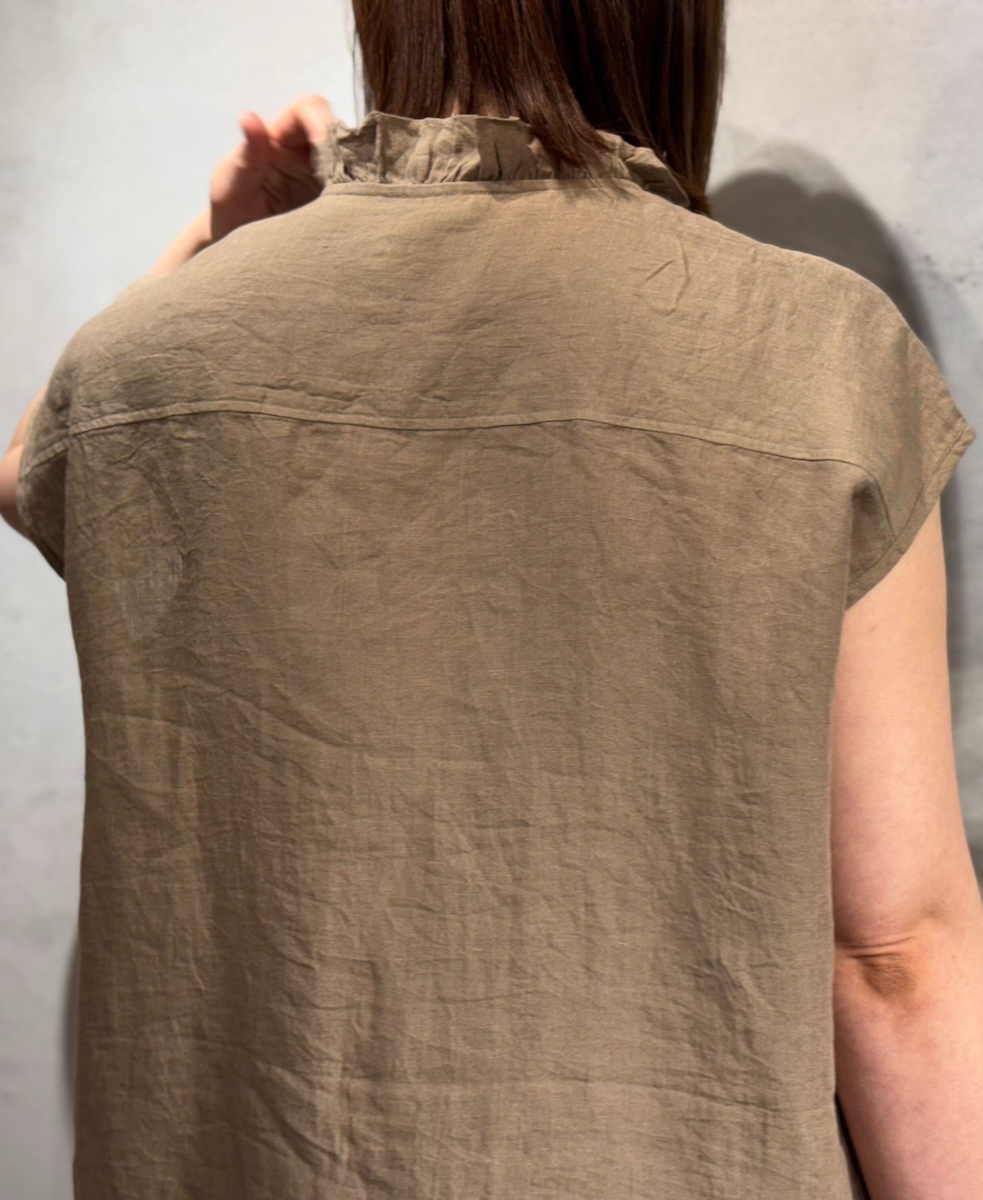INMDS25005(シャツ)YARN DYE AUTO LOOM 60s LINEN PLAIN NO/SL FRILL COLLAR SHIRT