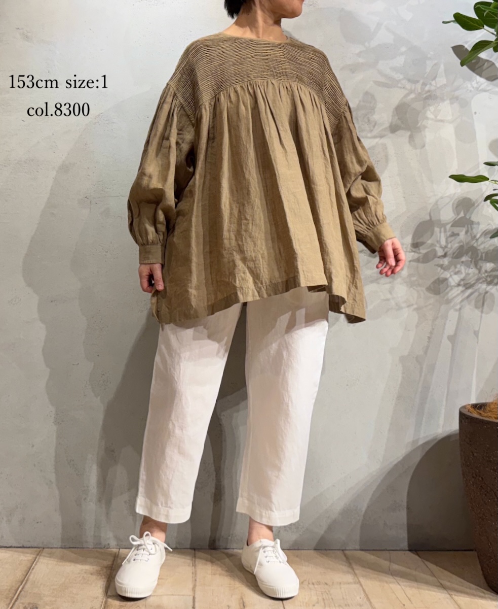 INMDS25001(シャツ)YARN DYE AUTO LOOM 60s LINEN PLAIN BACK OPENING PULLOVER WITH MINI PINTUCK