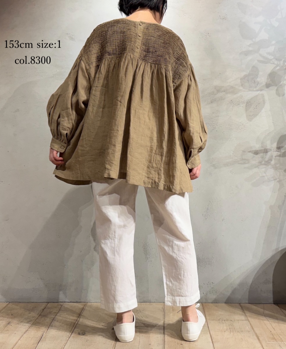 INMDS25001(シャツ)YARN DYE AUTO LOOM 60s LINEN PLAIN BACK OPENING PULLOVER WITH MINI PINTUCK