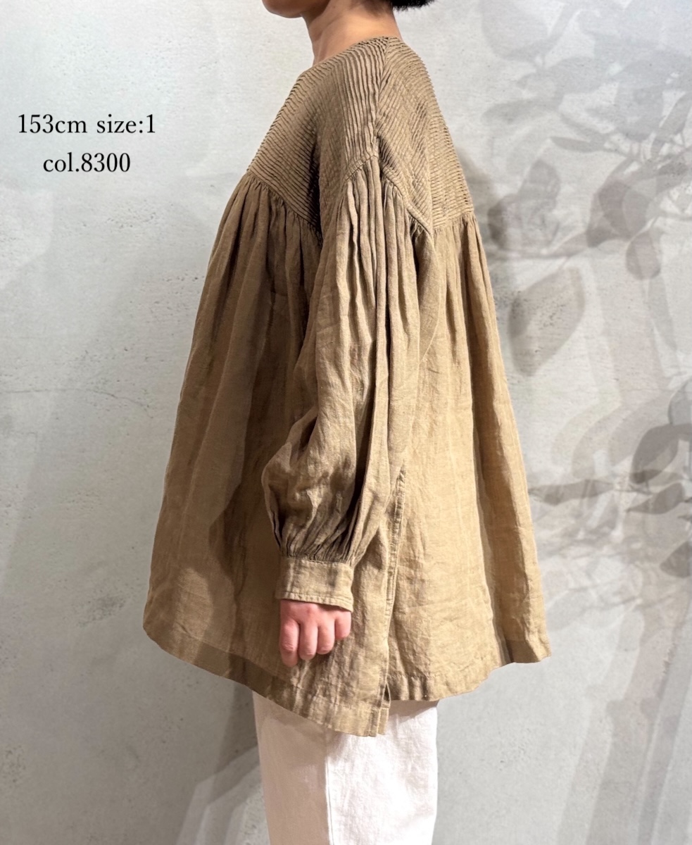 INMDS25001(シャツ)YARN DYE AUTO LOOM 60s LINEN PLAIN BACK OPENING PULLOVER WITH MINI PINTUCK