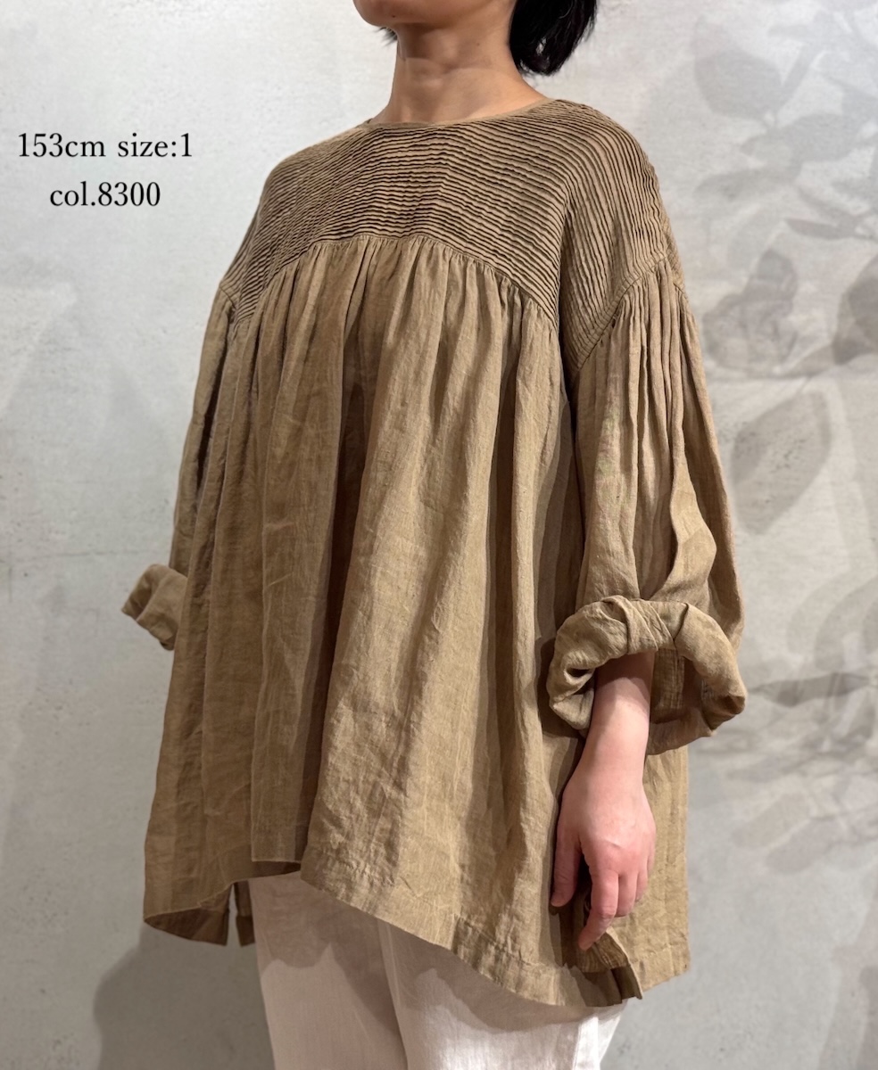 INMDS25001(シャツ)YARN DYE AUTO LOOM 60s LINEN PLAIN BACK OPENING PULLOVER WITH MINI PINTUCK