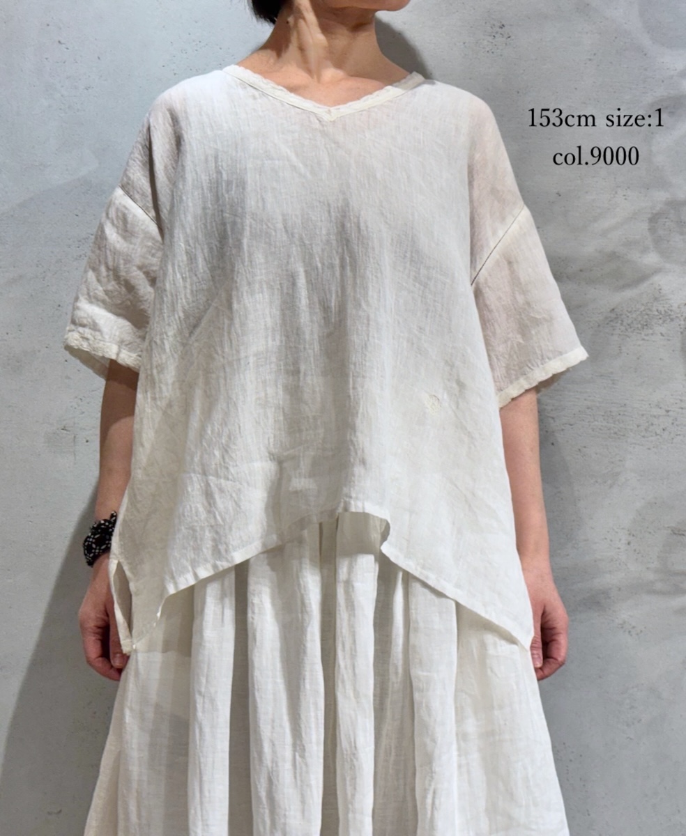 NMDS25243(プルオーバー) 80s POWER LOOM LINEN PLAIN V-NECK LACE S/SL PULLOVER