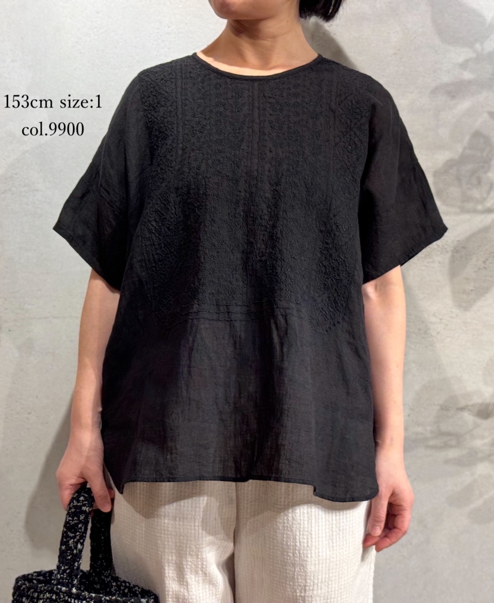 NMDS25242(シャツ) 80s POWER LOOM LINEN PLAIN BACK OPENING CREW-NECK S/SL EMB SHIRT