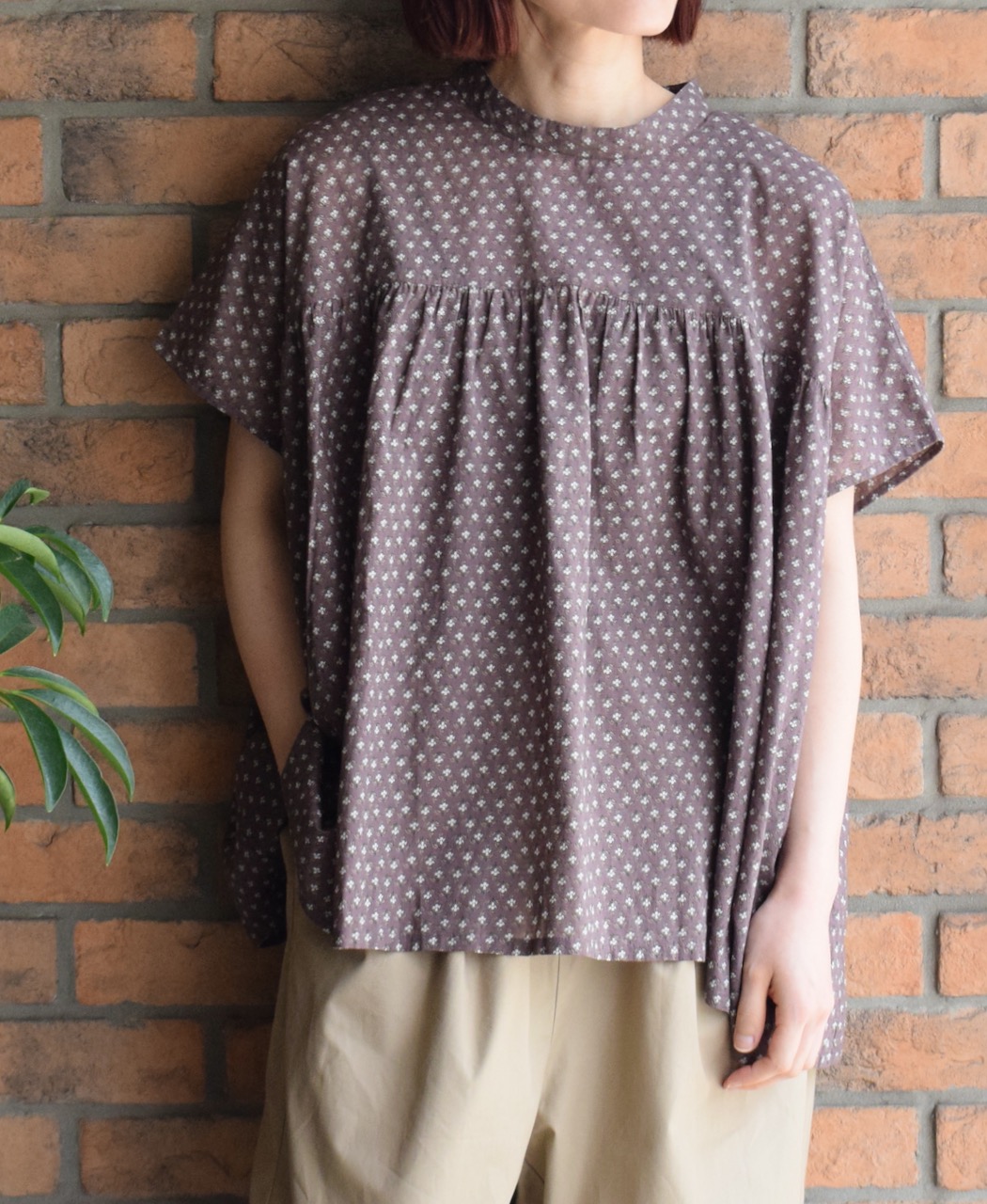 NSL25102(シャツ) 80s COTTON VOILE SMALL FLOWER PRINT BACK OPENING STAND COLLAR SHIRT