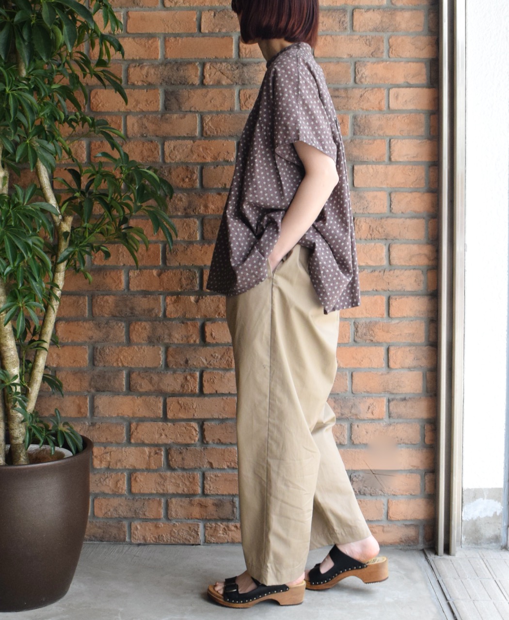 NSL25102(シャツ) 80s COTTON VOILE SMALL FLOWER PRINT BACK OPENING STAND COLLAR SHIRT