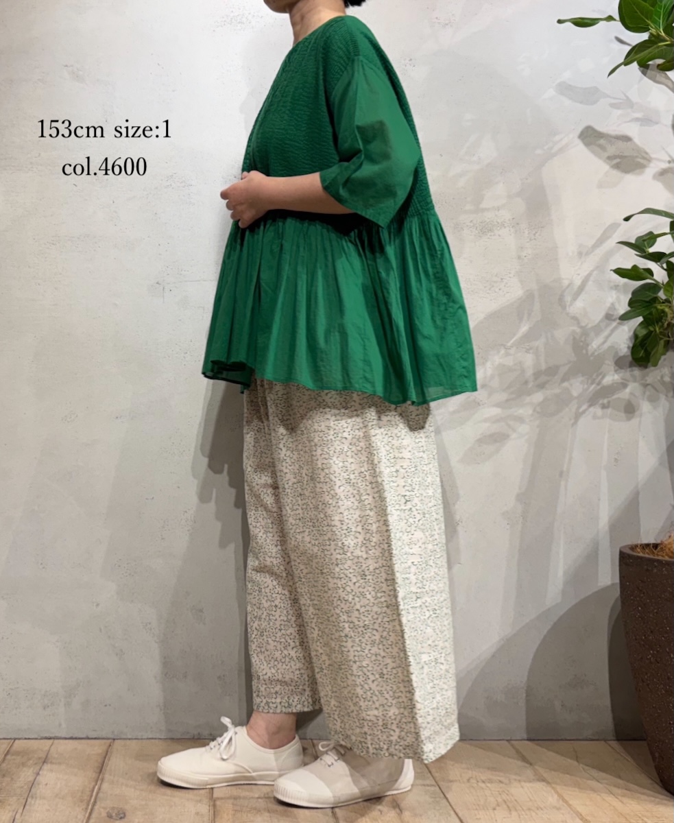 NMDS25221(シャツ) 80s ORGANIC VOILE PLAIN CREW-NECK P/O HALF/SL SHIRT WITH MINI PINTUCK