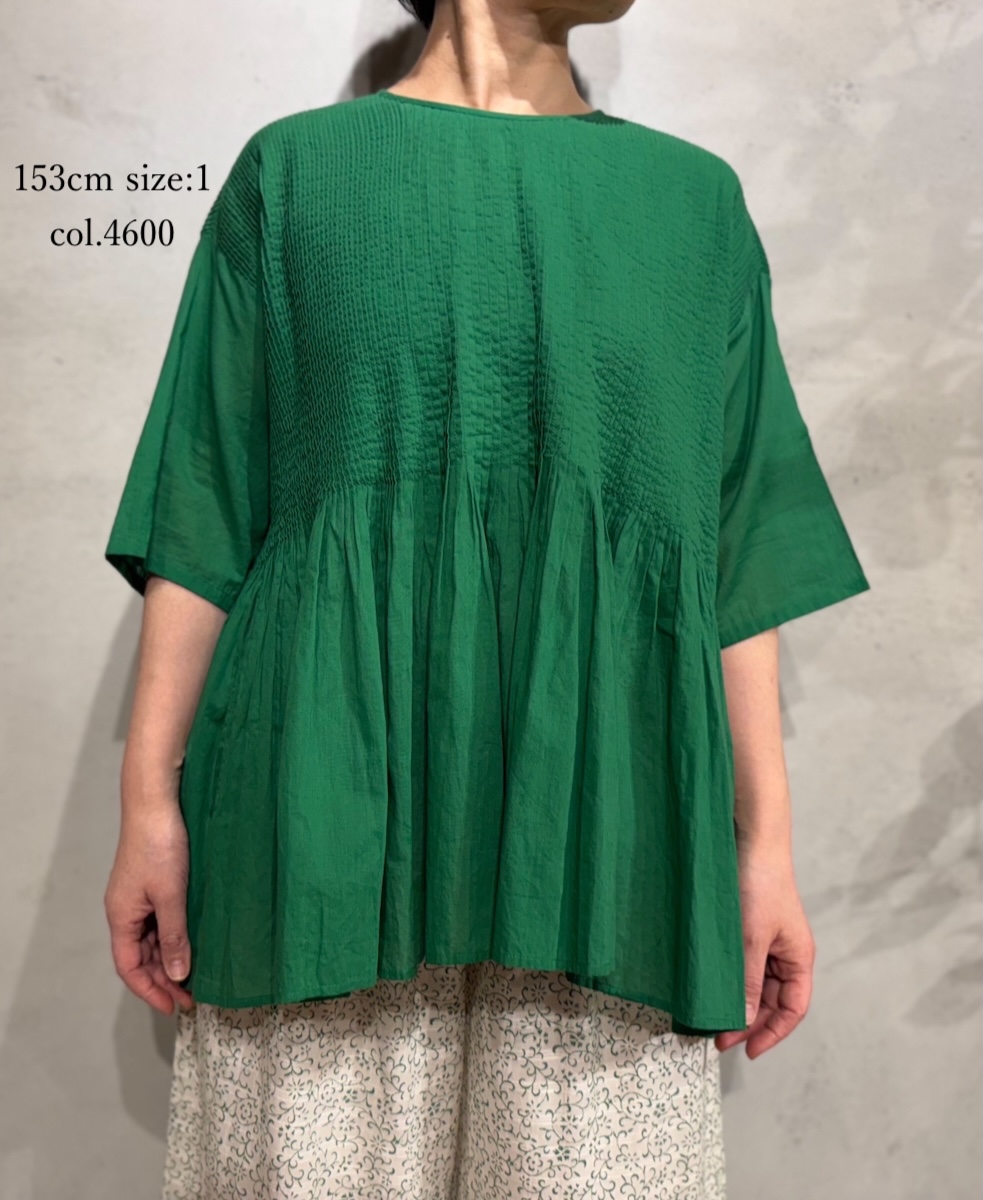 NMDS25221(シャツ) 80s ORGANIC VOILE PLAIN CREW-NECK P/O HALF/SL SHIRT WITH MINI PINTUCK