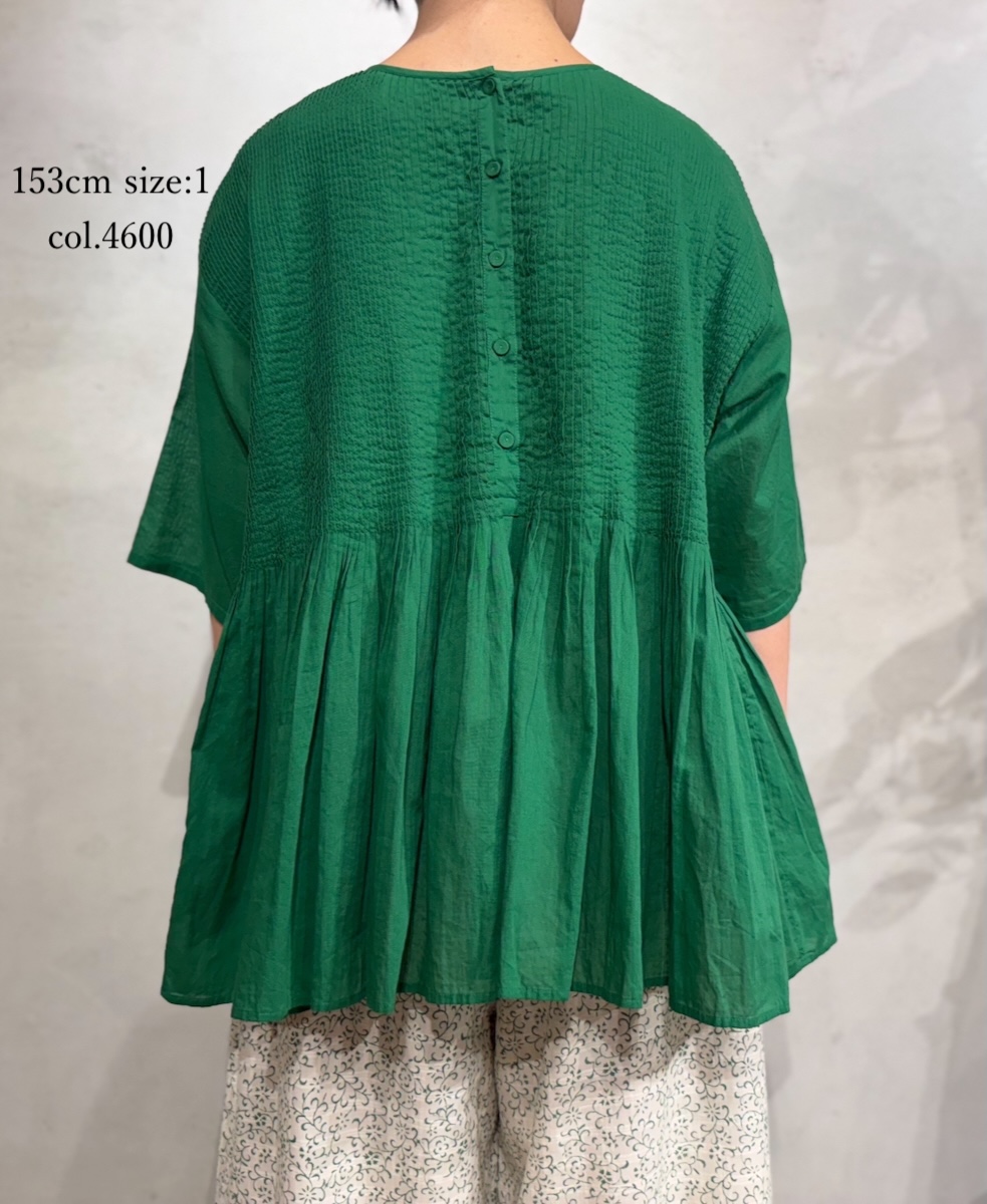 NMDS25221(シャツ) 80s ORGANIC VOILE PLAIN CREW-NECK P/O HALF/SL SHIRT WITH MINI PINTUCK