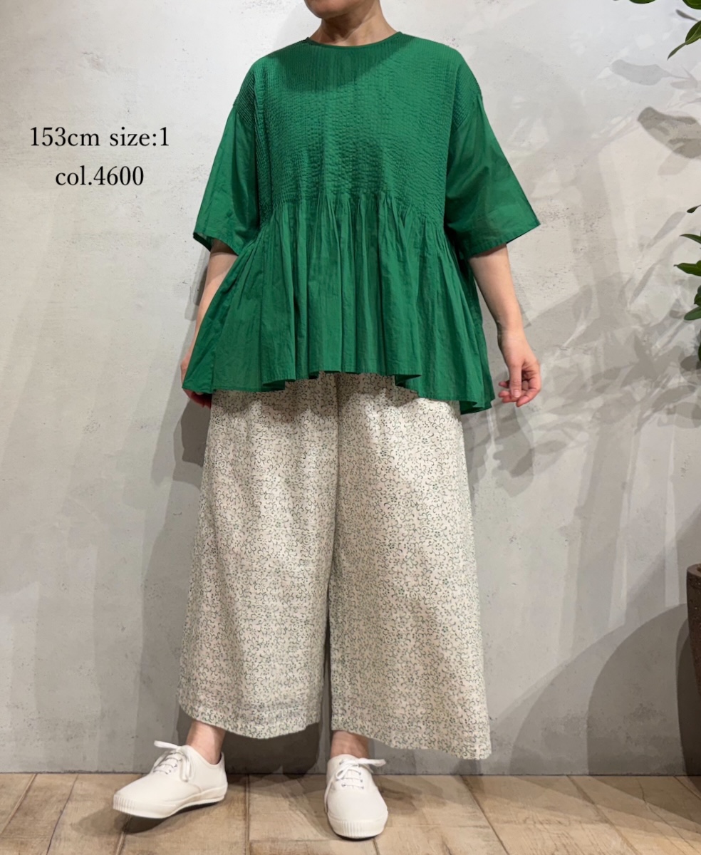 NMDS25221(シャツ) 80s ORGANIC VOILE PLAIN CREW-NECK P/O HALF/SL SHIRT WITH MINI PINTUCK