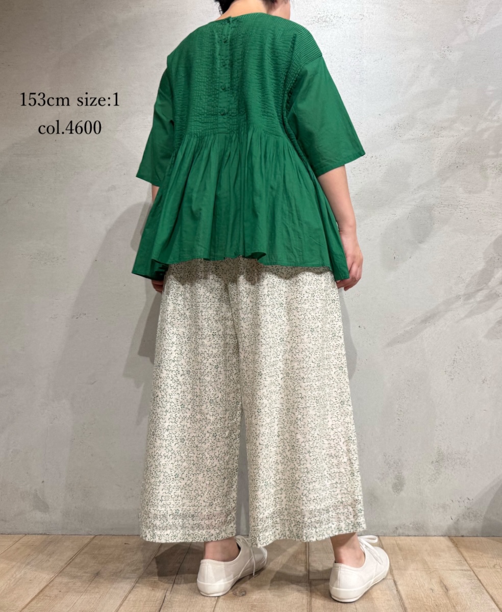 NMDS25221(シャツ) 80s ORGANIC VOILE PLAIN CREW-NECK P/O HALF/SL SHIRT WITH MINI PINTUCK