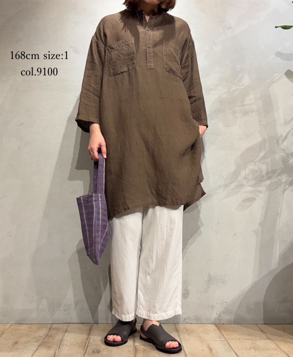 IMDSH2503HLD(シャツ) HANDWOVEN LINEN PLAIN(OVERDYE) MDS 3/4SL LONG PULLOVER SHIRT