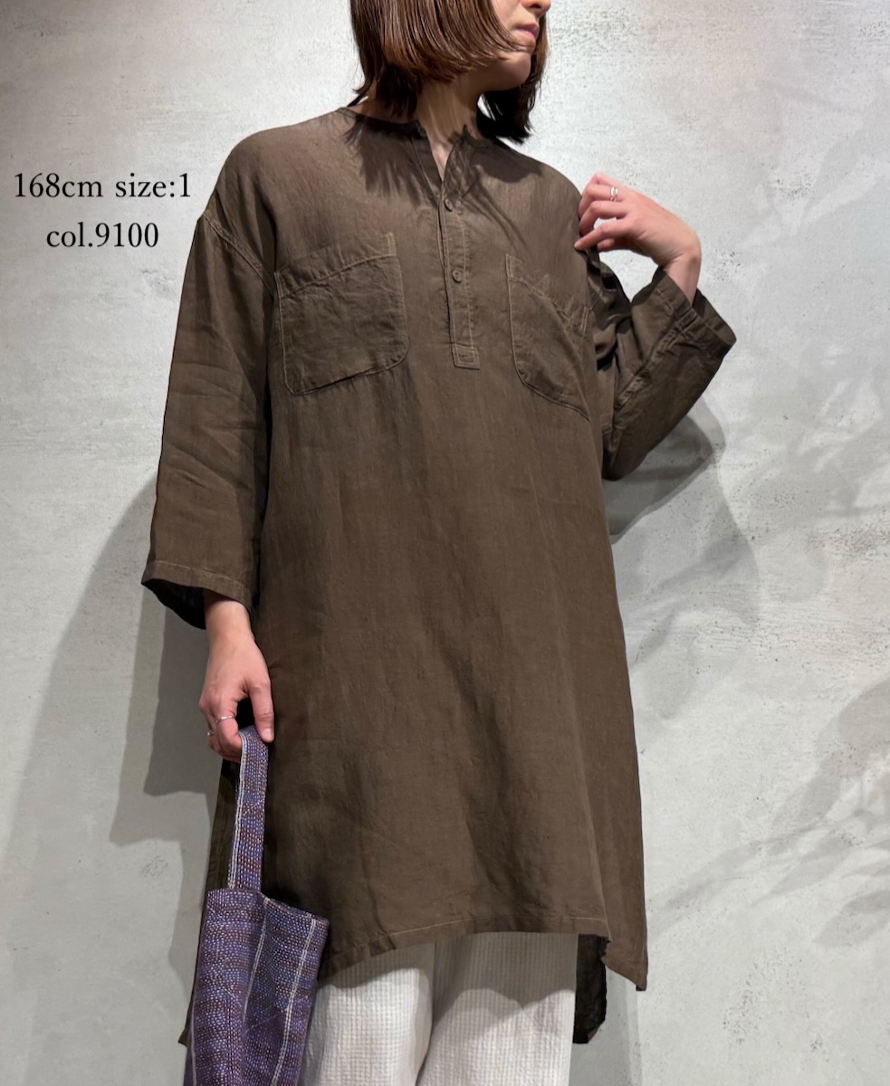 IMDSH2503HLD(シャツ) HANDWOVEN LINEN PLAIN(OVERDYE) MDS 3/4SL LONG PULLOVER SHIRT
