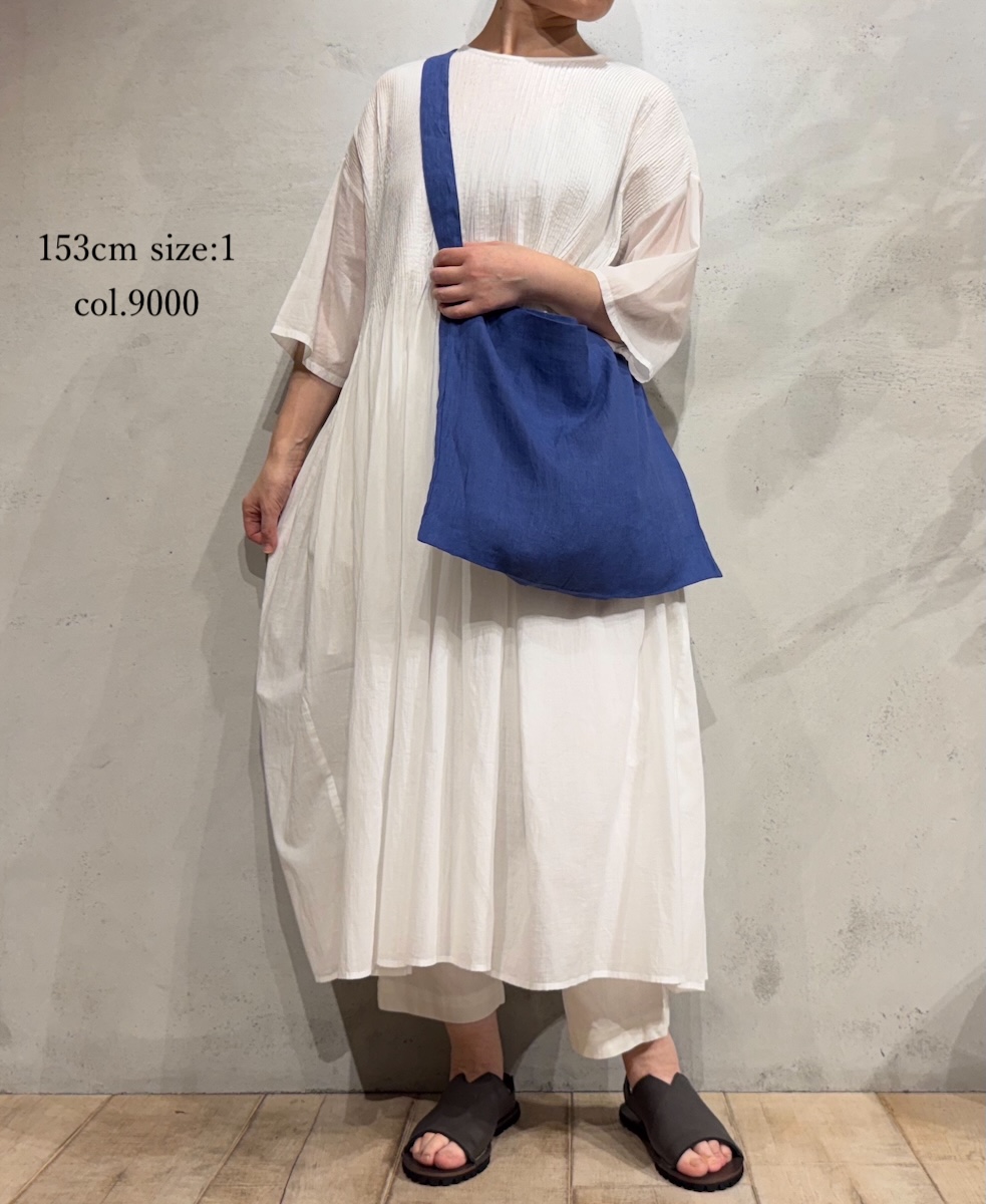 NMDS25223(ワンピース) 80s ORGANIC VOILE PLAIN CREW-NECK P/O DRESS WITH MINI PINTUCK