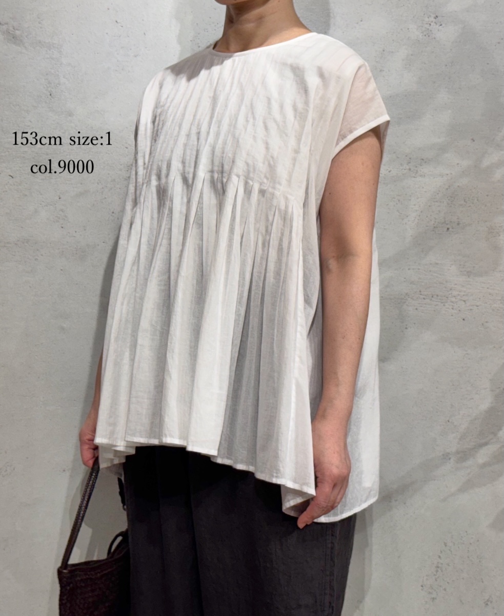 NMDS25222(シャツ) 80s ORGANIC VOILE PLAIN CREW-NECK F/SLEEVE SHIRT WITH INVERTED PLEAT