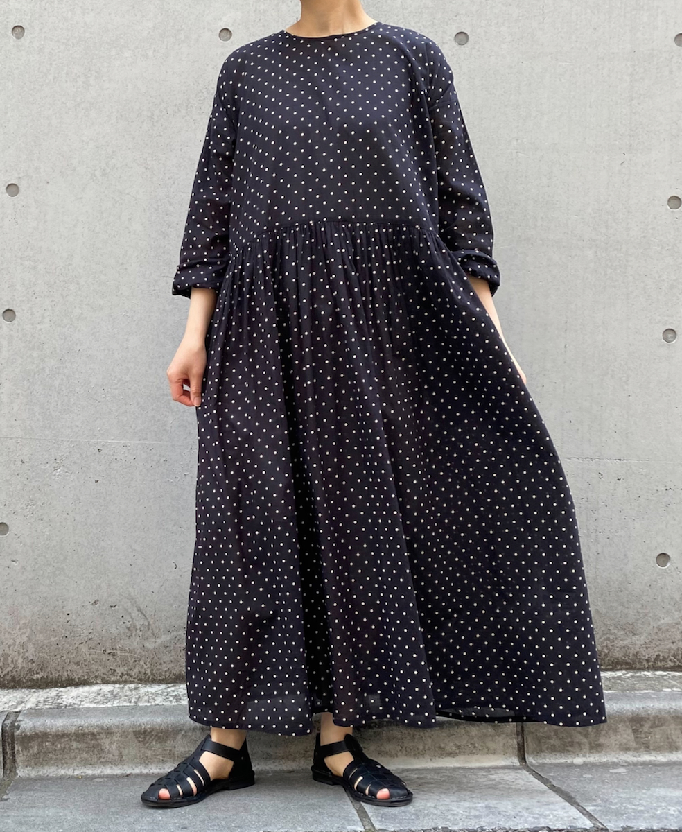 NSL25011(ワンピース)80sCOTTON VOILE DOT PRINT CREW-NECK PULLOVER DRESS