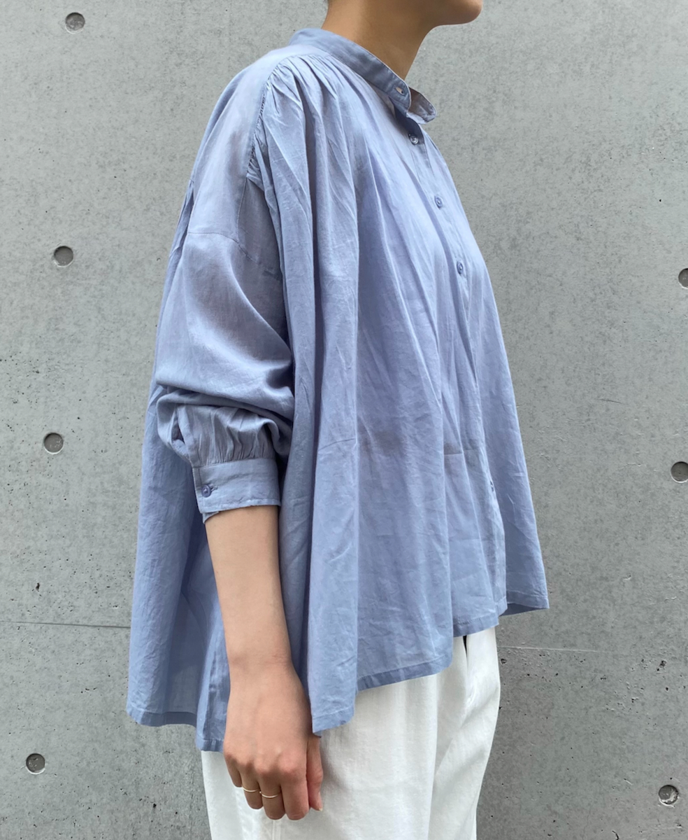 NSL25041(シャツ) 80s COTTON VOILE PLAIN BANDED COLLAR GATHER SHIRT