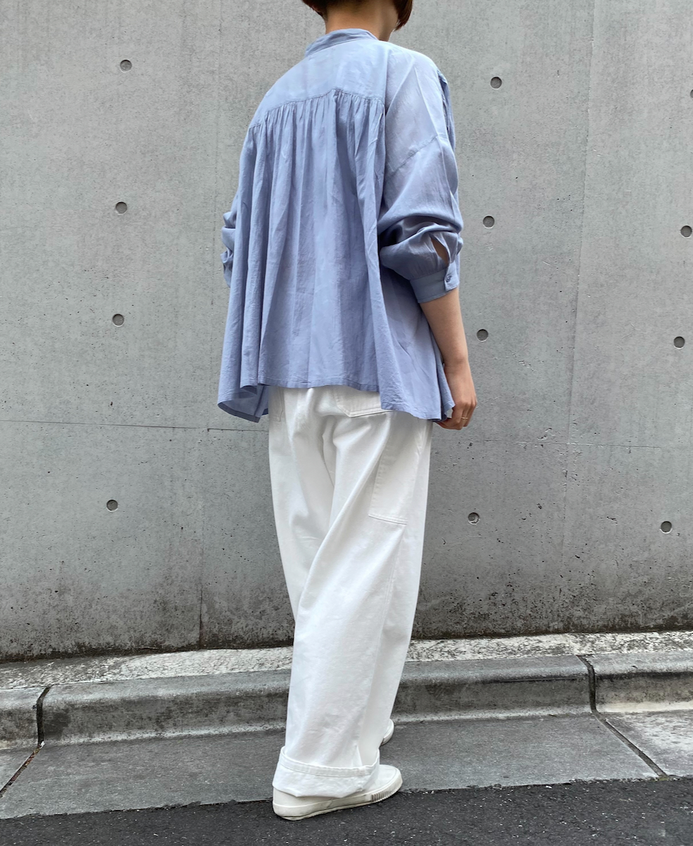 NSL25041(シャツ) 80s COTTON VOILE PLAIN BANDED COLLAR GATHER SHIRT