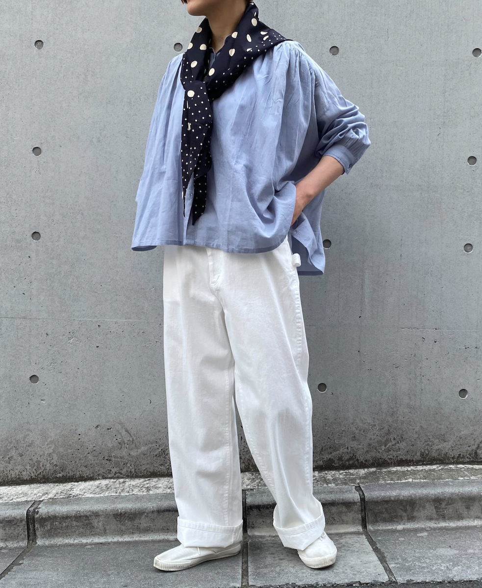 NSL25041(シャツ) 80s COTTON VOILE PLAIN BANDED COLLAR GATHER SHIRT