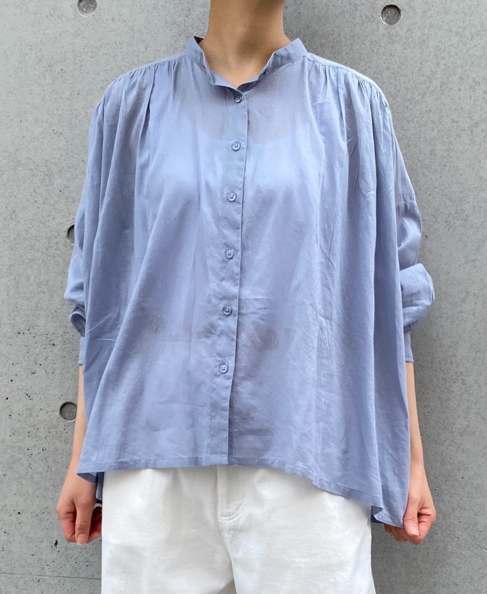NSL25041(シャツ) 80s COTTON VOILE PLAIN BANDED COLLAR GATHER SHIRT