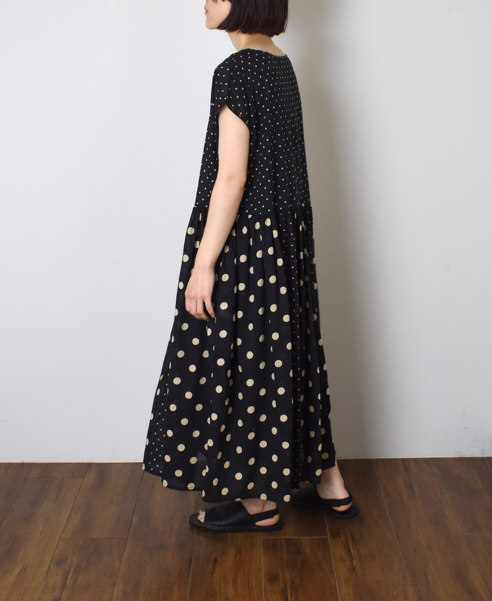 NSL25016(ワンピース) 80s COTTON VOILE DOT PRINT(PATCHWORK) BOAT NECK DRESS