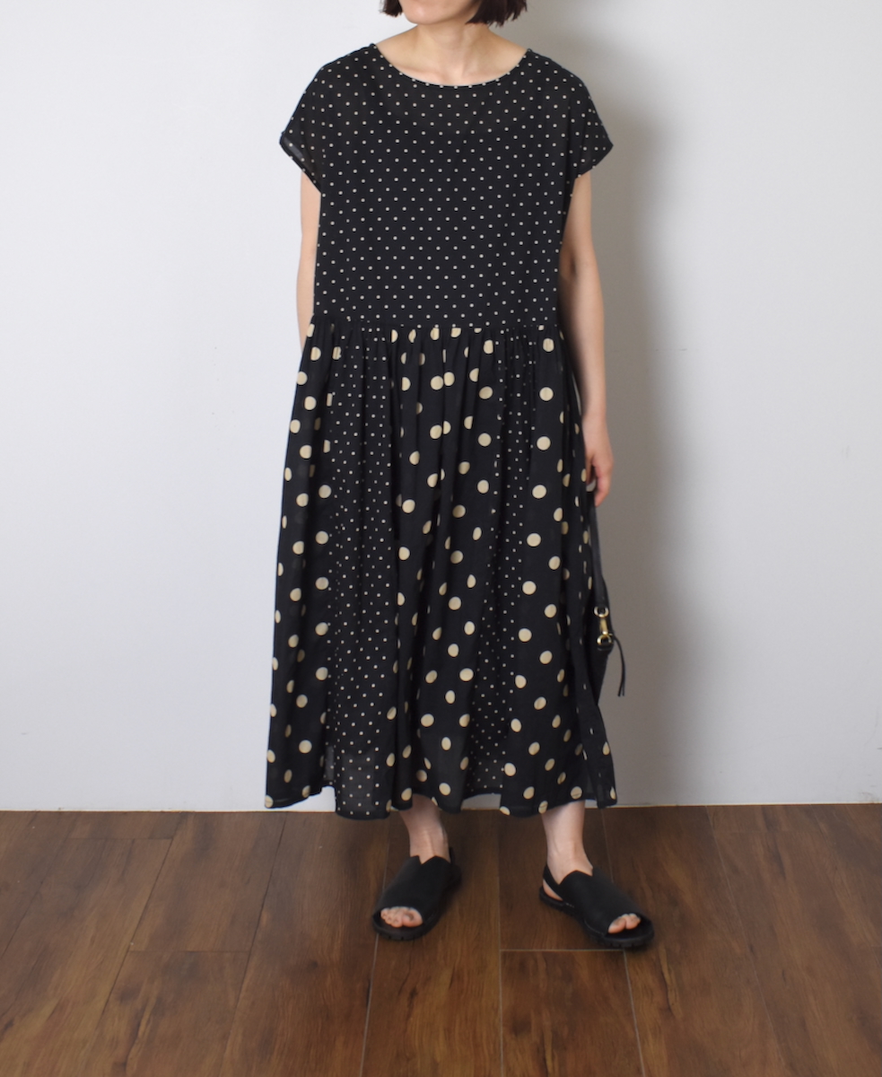 NSL25016(ワンピース) 80s COTTON VOILE DOT PRINT(PATCHWORK) BOAT NECK DRESS