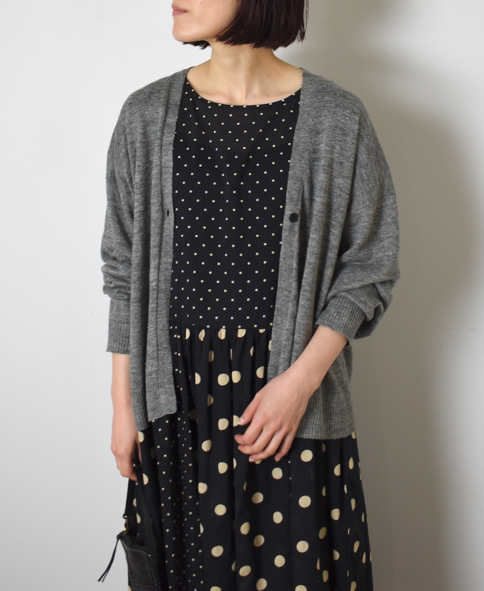 GNSL23302 (ニット) 12GG 1PLY LINEN PLAIN V-NECK 1 BUTTON CARDIGAN