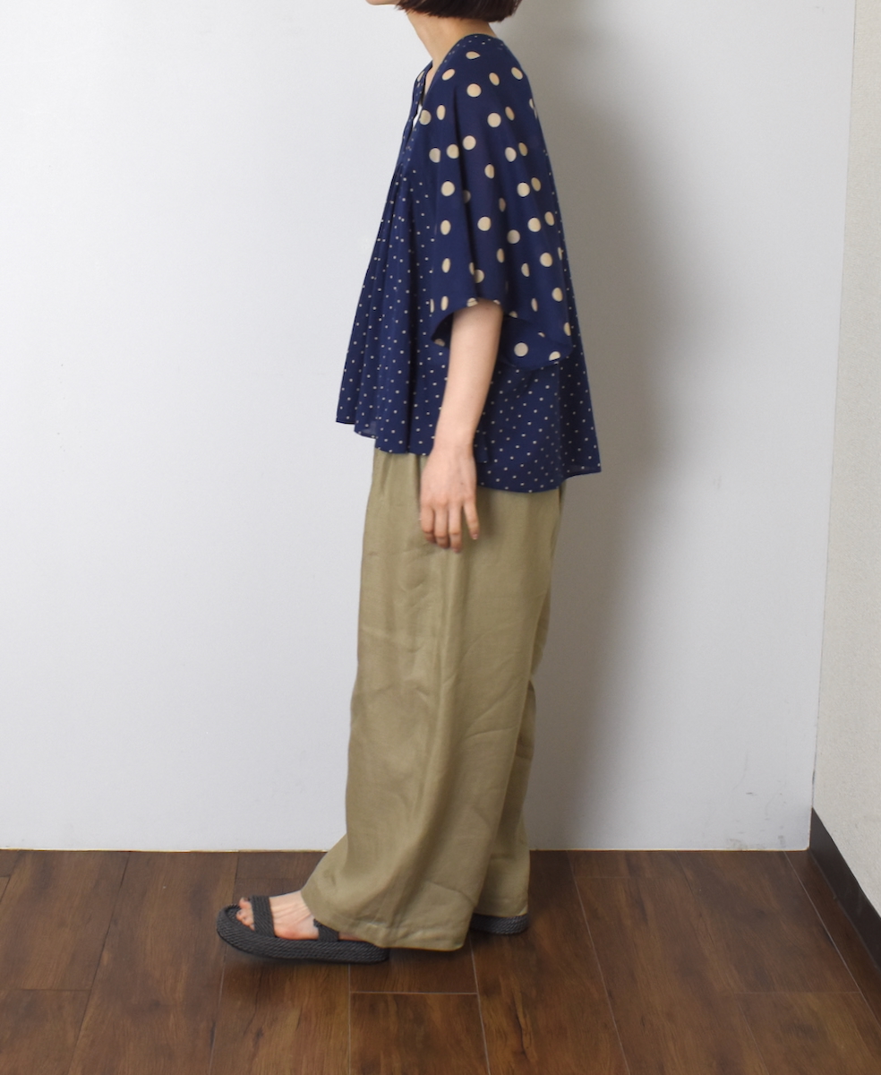 NSL25015(シャツ) 80s VOILE DOT PRINT(PATCHWORK) V-NECK FRARED SLEEVE PULLOVER