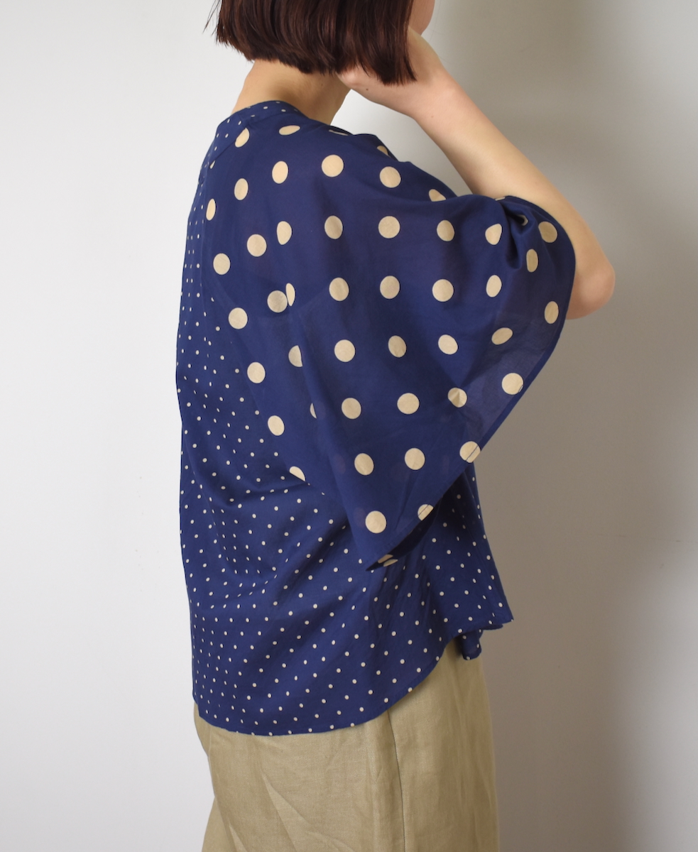 NSL25015(シャツ) 80s VOILE DOT PRINT(PATCHWORK) V-NECK FRARED SLEEVE PULLOVER