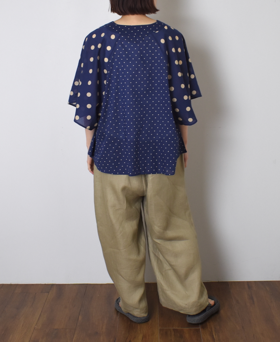 NSL25015(シャツ) 80s VOILE DOT PRINT(PATCHWORK) V-NECK FRARED SLEEVE PULLOVER