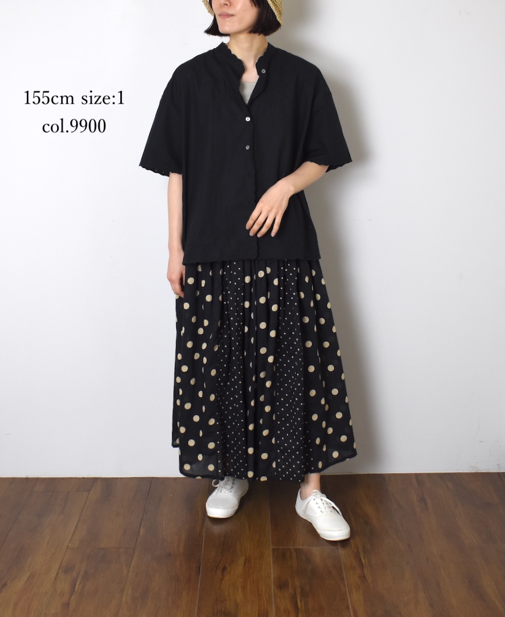 INSL25231(シャツ) 60s POPLIN PLAIN WITH CUT WORK EMBROIDERY MAO COLLAR S/SL SHIRT