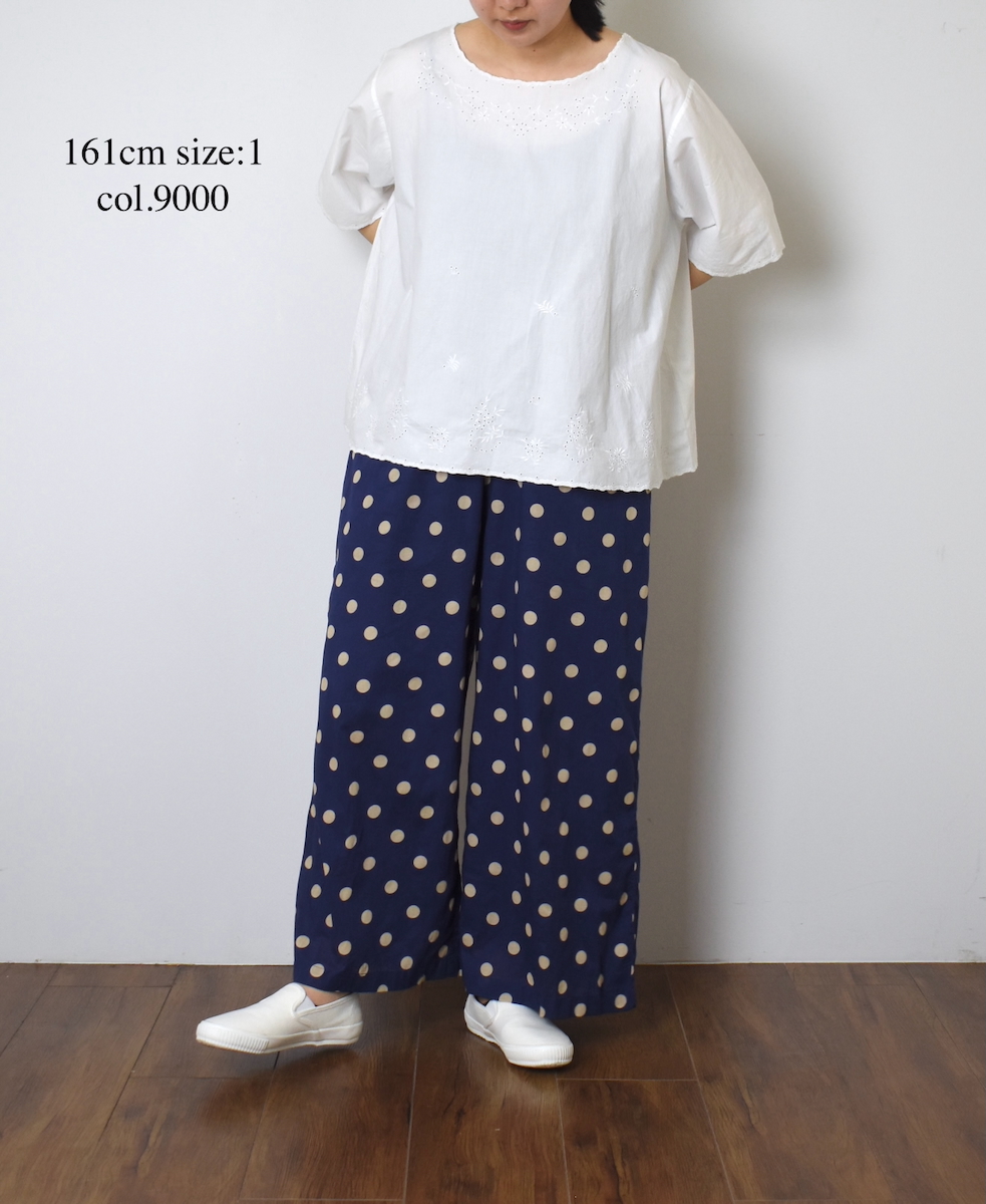 INSL25232(シャツ) 60s POPLIN PLAIN WITH CUT WORK EMBROIDERY BACK OPENING S/SL SMOCK
