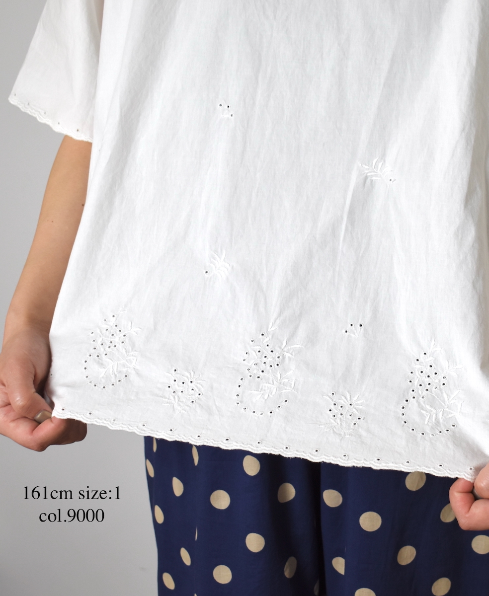 INSL25232(シャツ) 60s POPLIN PLAIN WITH CUT WORK EMBROIDERY BACK OPENING S/SL SMOCK