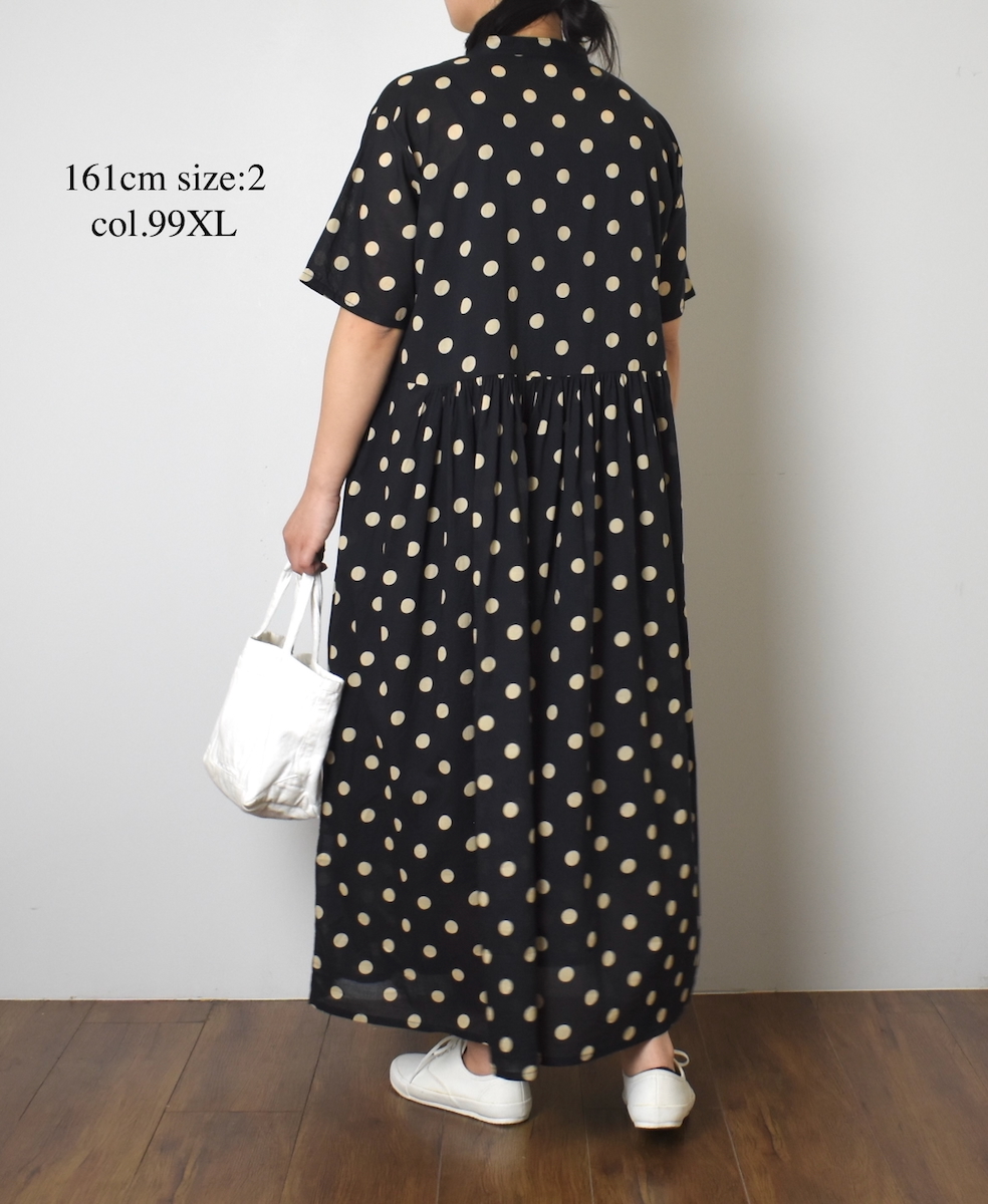 NSL22013 (ワンピース) 80s COTTON VOILE DOT PRINT BANDED COLLAR S/SL DRESS