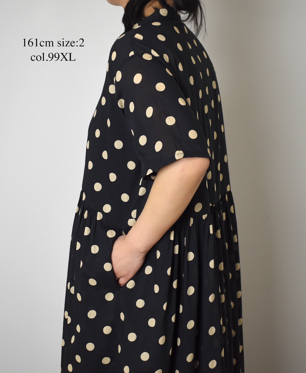 NSL22013 (ワンピース) 80s COTTON VOILE DOT PRINT BANDED COLLAR S/SL DRESS