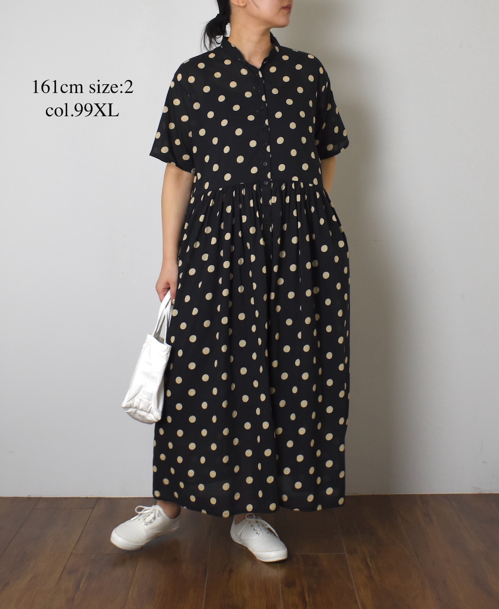NSL22013 (ワンピース) 80s COTTON VOILE DOT PRINT BANDED COLLAR S/SL DRESS