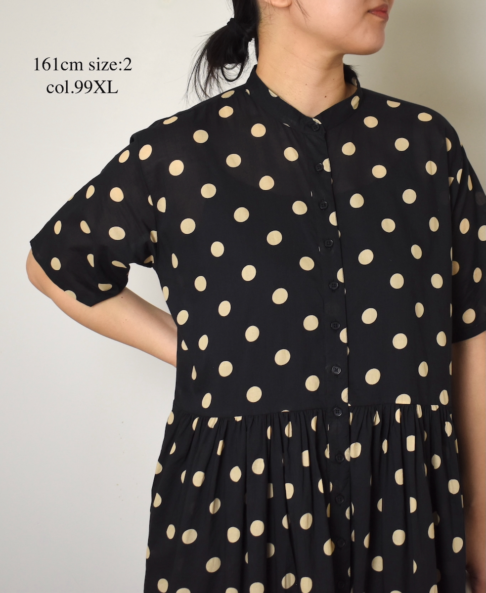 NSL22013 (ワンピース) 80s COTTON VOILE DOT PRINT BANDED COLLAR S/SL DRESS