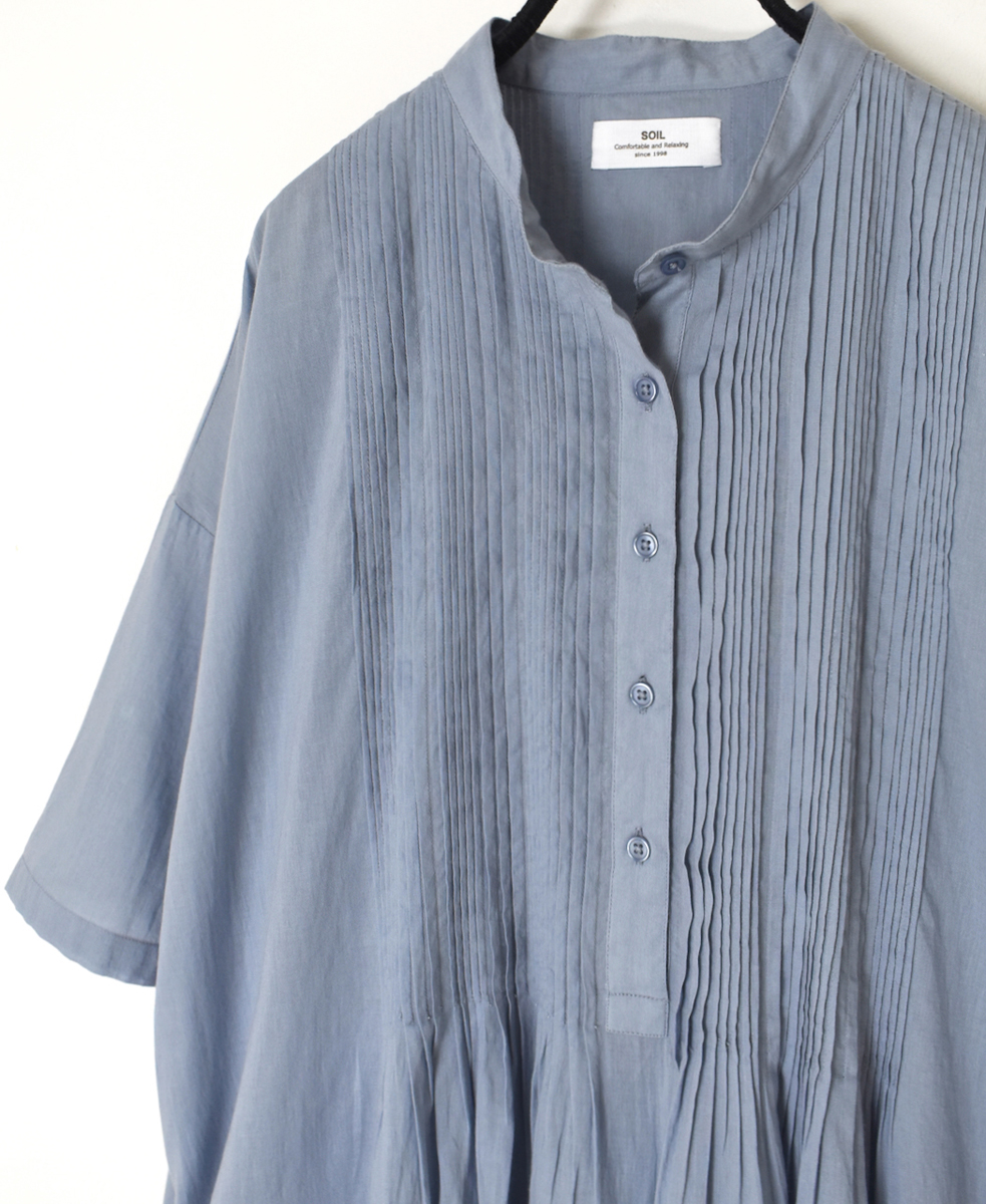 NSL25044(ワンピース) 80s COTTON VOILE PLAIN BANDED COLLAR S/SL PINTUCK DRESS