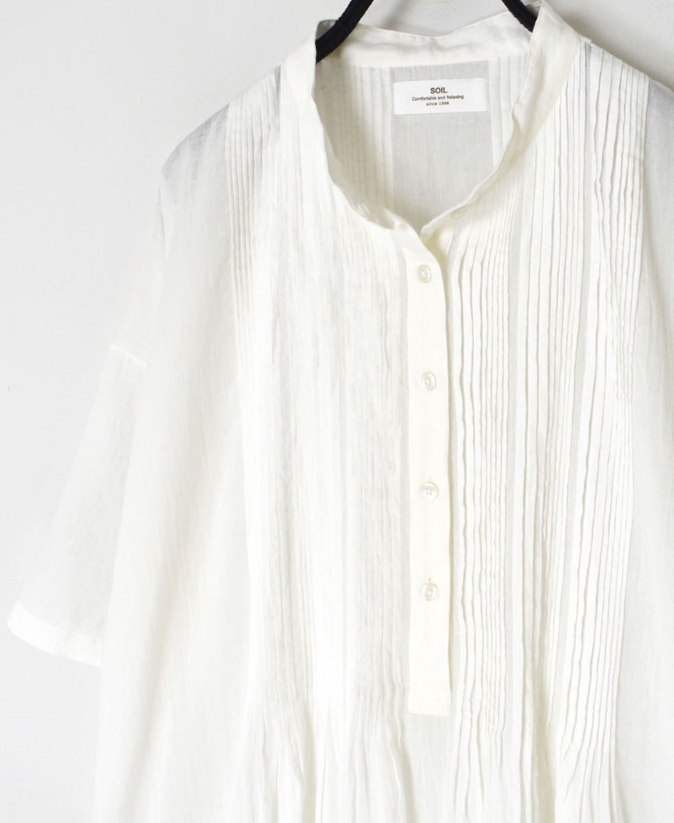 NSL25044(ワンピース) 80s COTTON VOILE PLAIN BANDED COLLAR S/SL PINTUCK DRESS