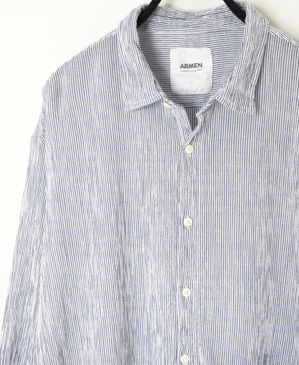INAM2502GSD(シャツ) SINGLE GAUZE STRIPE OVERDYE UTILITY REGULAR COLLAR SHIRT