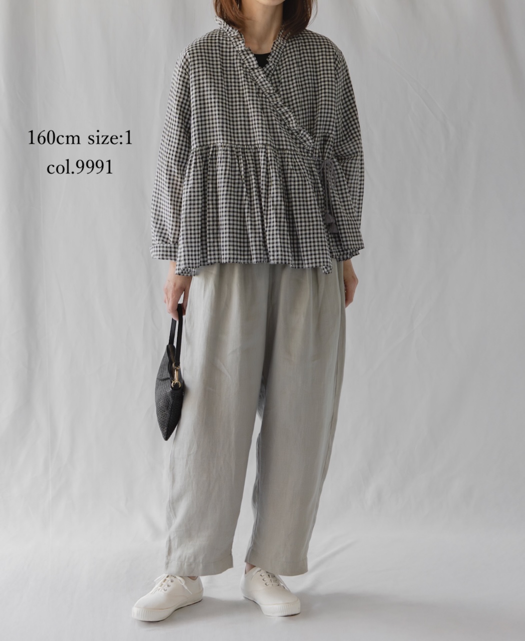 INMDS25021(ブラウス) HANDWOVEN COTTON/SILK GINGHAM CHECK FRILL CACHE COEUR