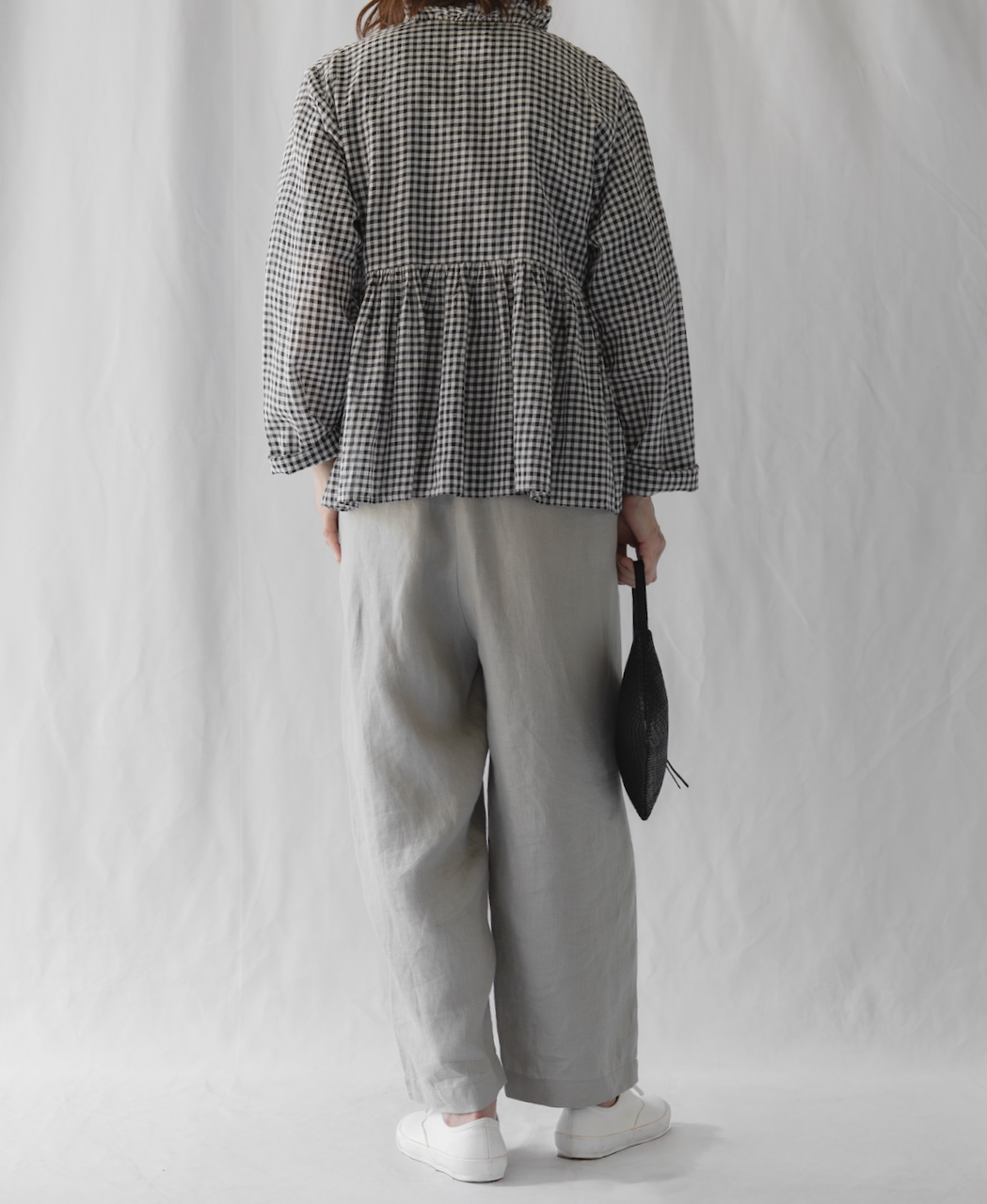 INMDS25021(ブラウス) HANDWOVEN COTTON/SILK GINGHAM CHECK FRILL CACHE COEUR