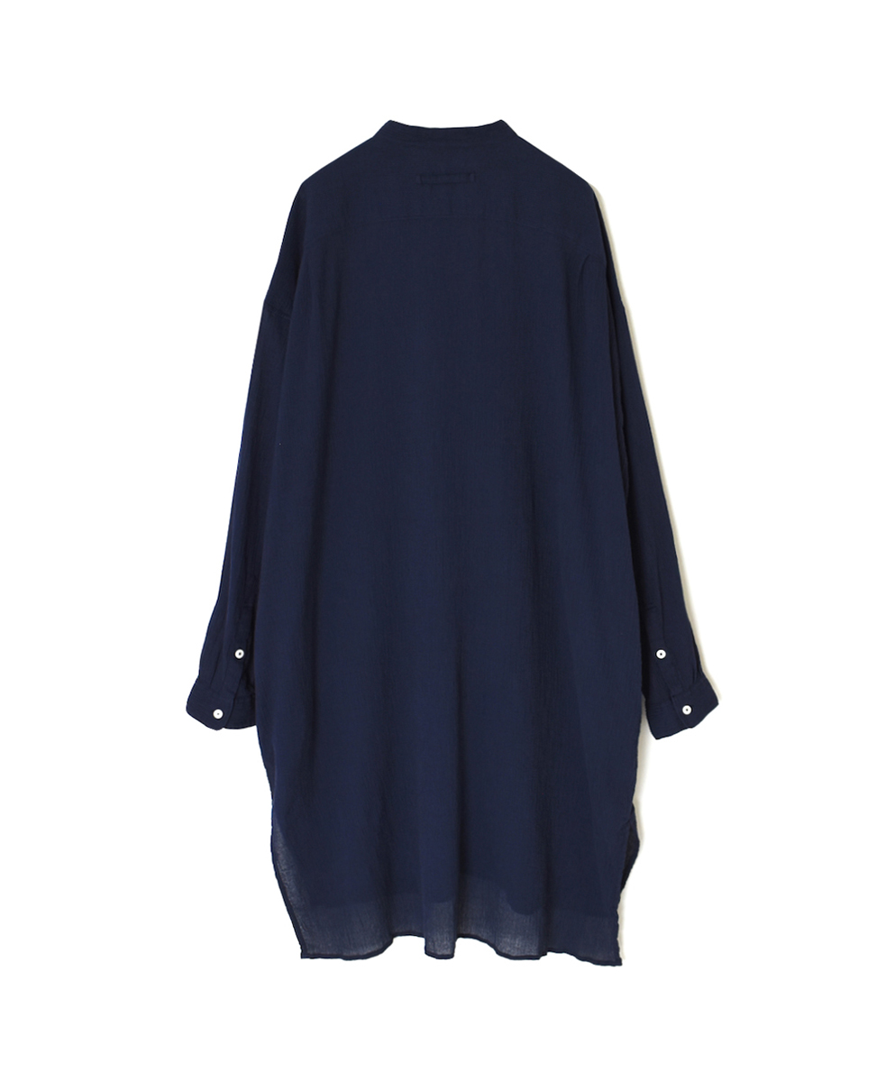INAM2503GSD(シャツ) SINGLE GAUZE STRIPE OVERDYE BANDED COLLAR LONG SHIRT