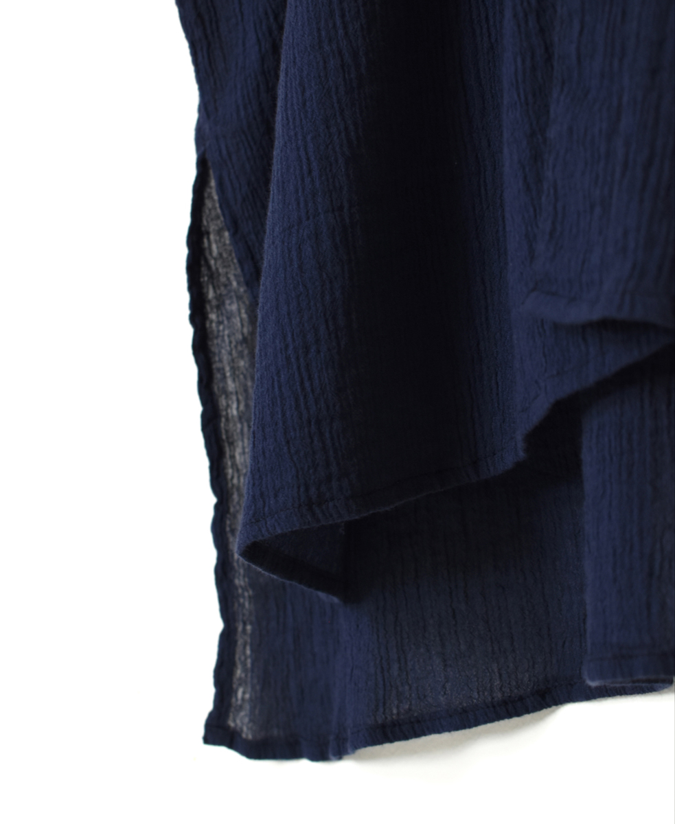 INAM2503GSD(シャツ) SINGLE GAUZE STRIPE OVERDYE BANDED COLLAR LONG SHIRT
