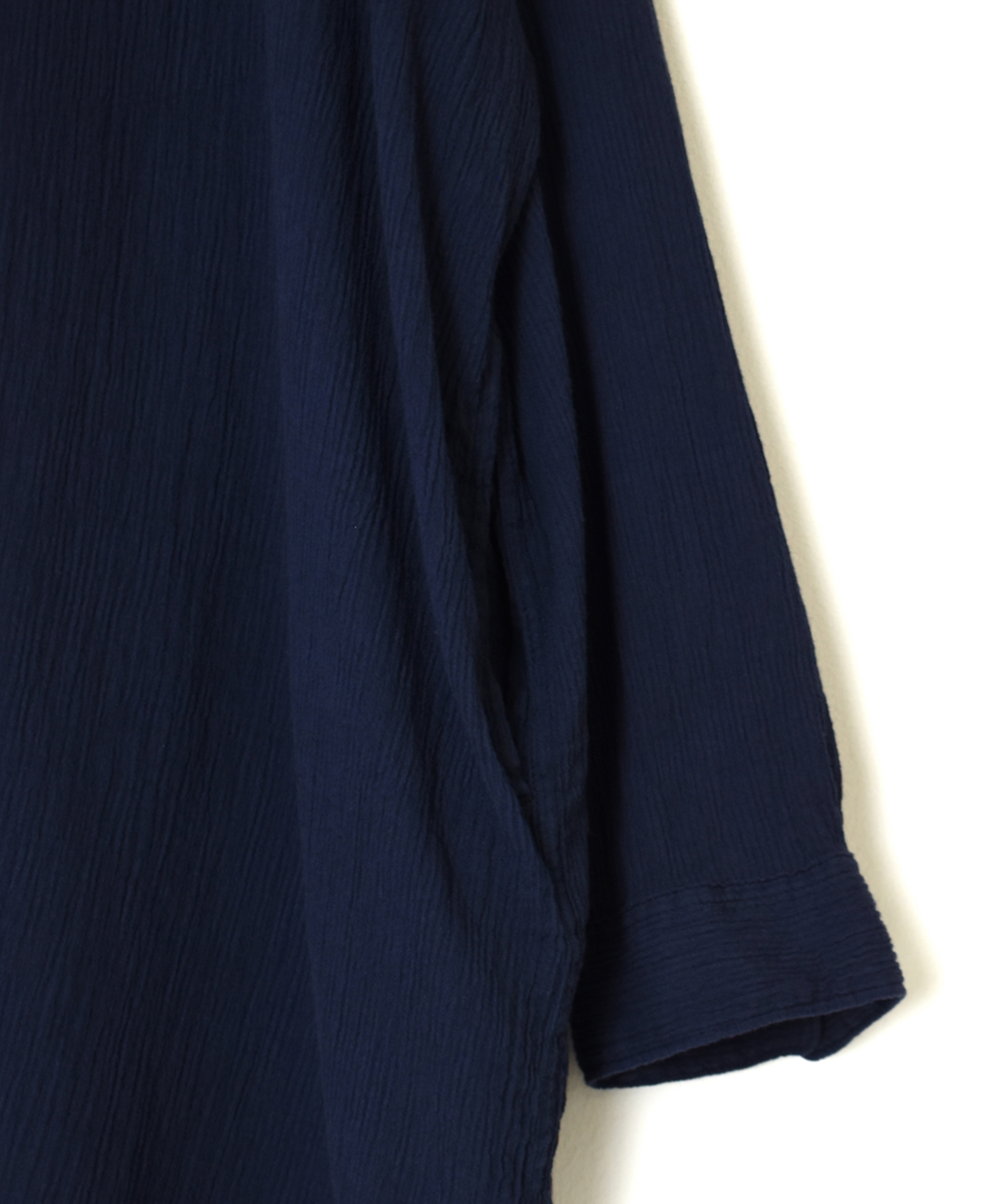 INAM2503GSD(シャツ) SINGLE GAUZE STRIPE OVERDYE BANDED COLLAR LONG SHIRT