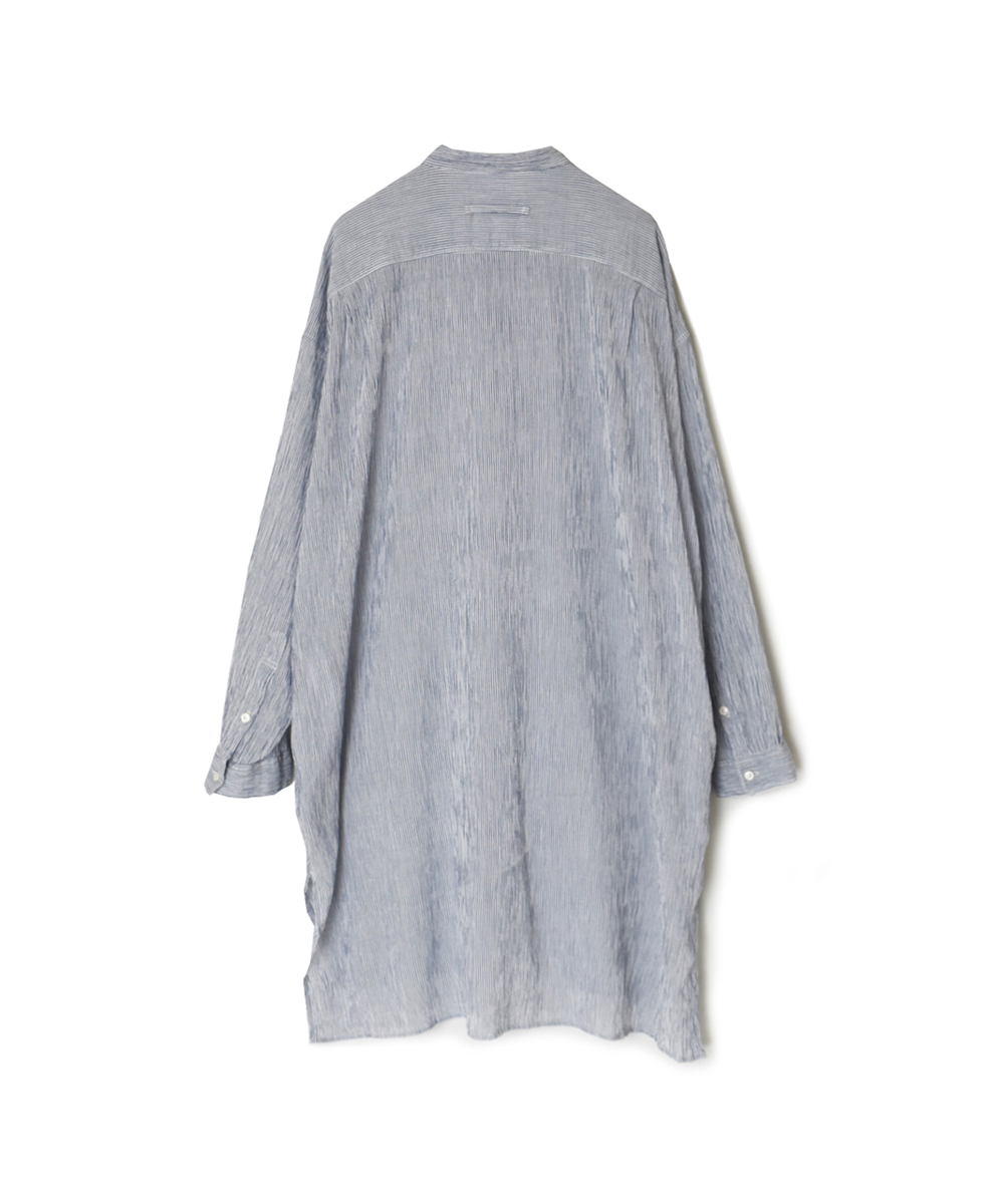 INAM2503GSD(シャツ) SINGLE GAUZE STRIPE OVERDYE BANDED COLLAR LONG SHIRT
